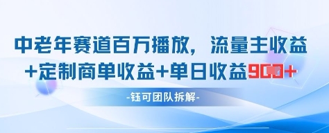 中老年赛道百万播放+流量主收益+定制收益，单日收益9张-创薯资源