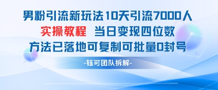 男粉引流新玩法10天引流7000人当日变现四位数可复制可批量0封号-创薯资源