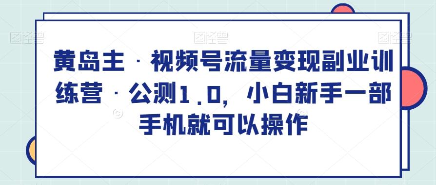 黄岛主·视频号流量变现副业训练营·公测1.0，小白新手一部手机就可以操作-创薯资源