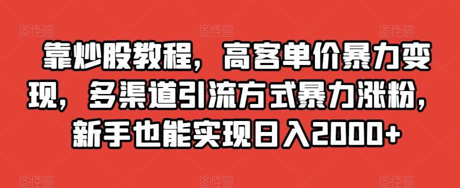 靠炒股教程，高客单价暴力变现，多渠道引流方式暴力涨粉，新手也能实现日入2000+【揭秘】-创薯资源