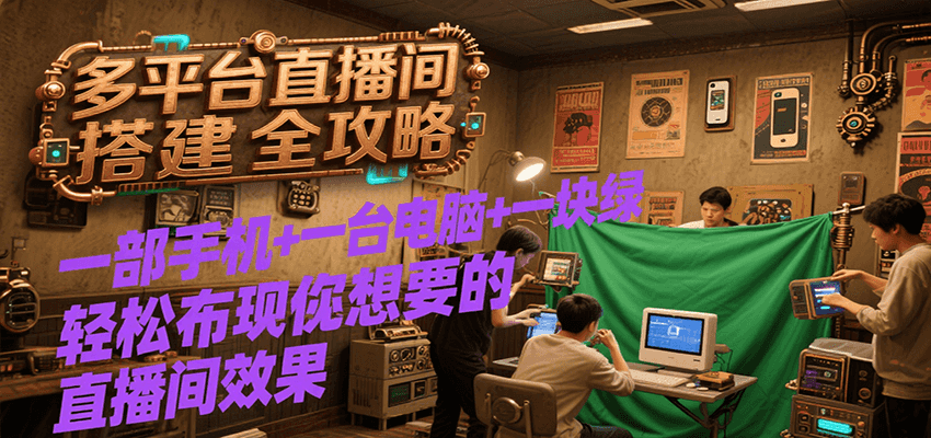多平台直播间搭建全攻略，一部手机+一台电脑+一块绿布轻松实现你想要的直播间效果-创薯资源