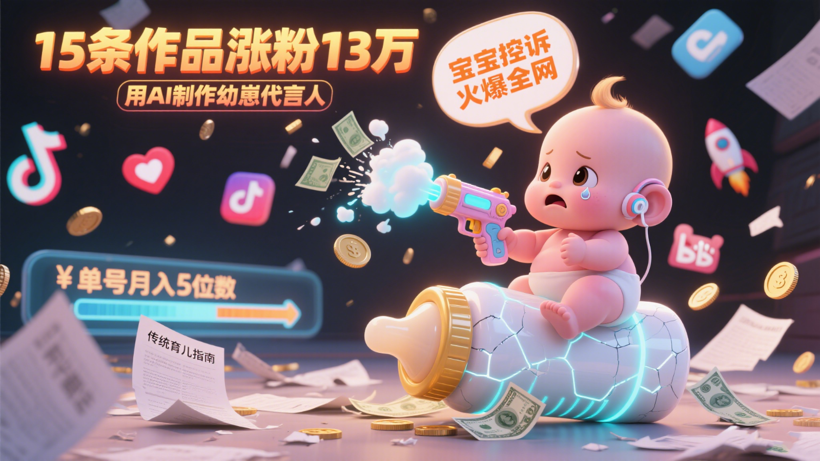 用AI制作幼崽代言人，宝宝的控诉火爆全网，15条作品涨粉13万，单号月入5位数实操教程-创薯资源