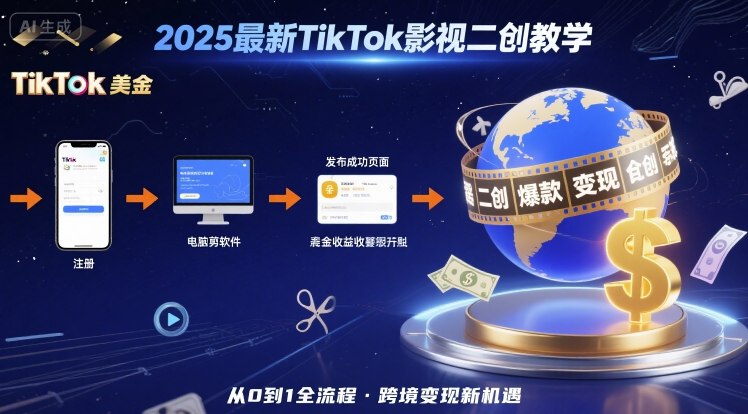 2025年最新TikTok影视二创教学，从注册到发布撸美金全流程，跨境变现新机遇-创薯资源