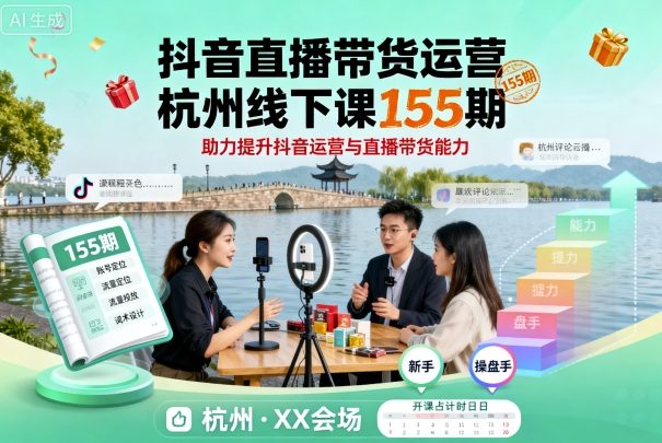 抖音直播带货运营杭州线下课155期，助力提升抖音运营与直播带货能力-创薯资源