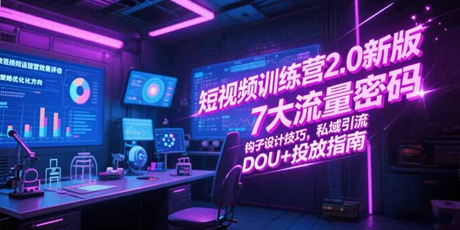 短视频训练营2.0新版，7大流量密码/钩子设计技巧/私域引流/DOU+投放指南-创薯资源
