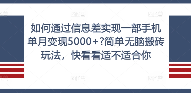 如何通过信息差实现一部手机单月变现5000+?简单无脑搬砖玩法，快看看适不适合你【揭秘】-创薯资源