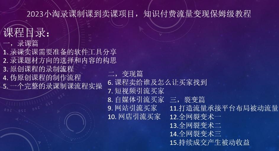 2023小淘录课制课到卖课项目，知识付费流量变现保姆级教程-创薯资源