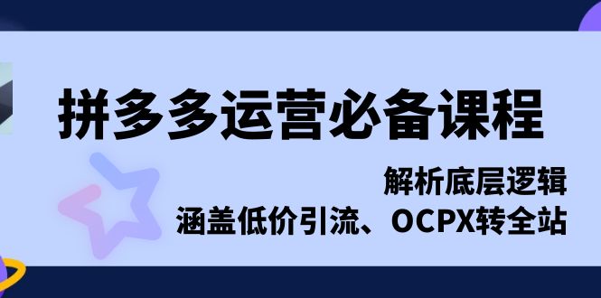 拼多多运营必备课程，解析底层逻辑，涵盖低价引流、OCPX转全站-创薯资源