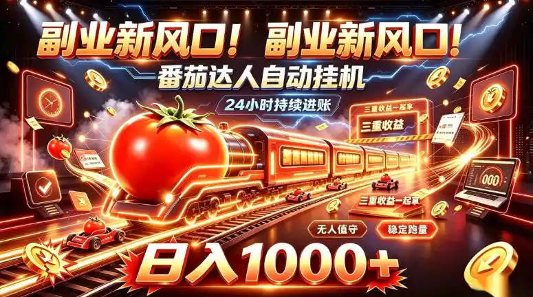 副业新风口！番茄达人自动挂G，24小时持续进账，三重收益一起拿，日入1000+【揭秘】-创薯资源