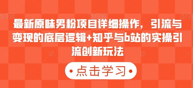 最新原味男粉项目详细操作，引流与变现的底层逻辑+知乎与b站的实操引流创新玩法-创薯资源