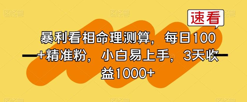 暴利看相命理测算，每日100+精准粉，小白易上手，3天收益1000+【揭秘】-创薯资源