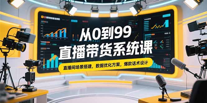 从0到99直播带货系统课，直播间场景搭建，数据优化方案，爆款话术设计-创薯资源