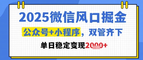 2025微信风口掘金，公众号+小程序双管齐下，单日稳定变现1k+【揭秘】-创薯资源