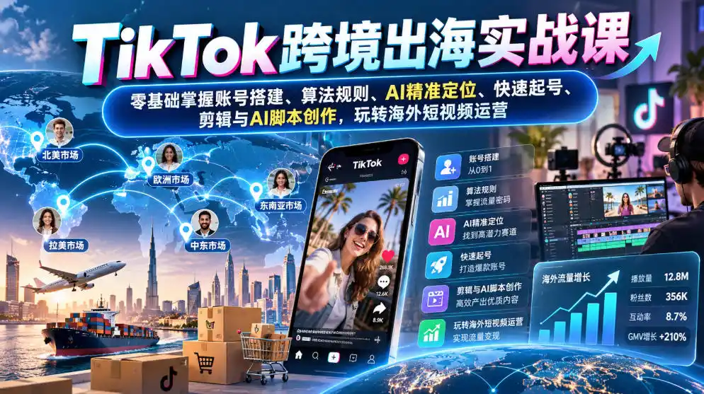 佰事德-TikTok跨境出海实战课：零基础掌握账号搭建、算法规则、AI精准定位、快速起号、剪辑与AI脚本创作，玩转海外短视频运营-创薯资源