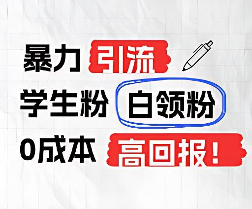 暴力引流学生粉白领粉，吊打以往垃圾玩法，0成本，高回报-创薯资源