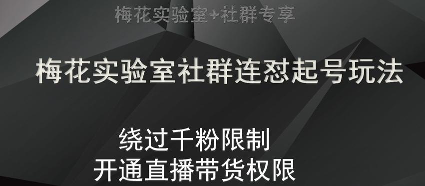 梅花实验室社群连怼起号玩法，视频号绕过千粉限制，开通直播带货权限【揭秘】-创薯资源