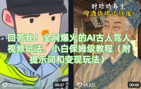 回答我！全网爆火的AI古人骂人视频玩法，小白保姆级教程(附提示词和变现玩法)-创薯资源