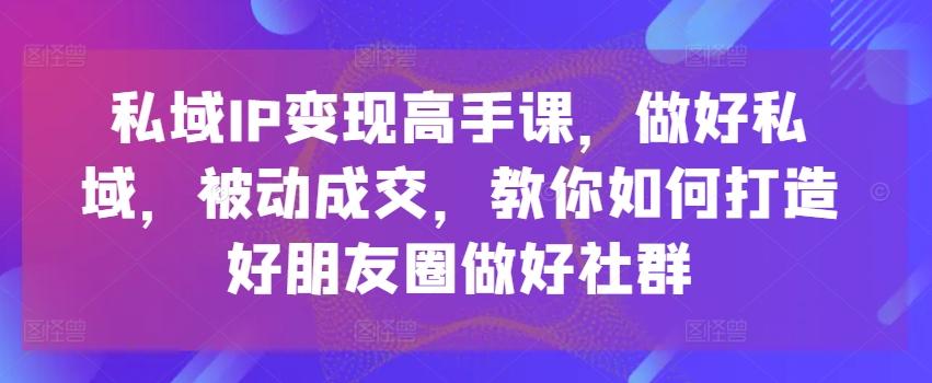 私域IP变现高手课，做好私域，被动成交，教你如何打造好朋友圈做好社群-创薯资源