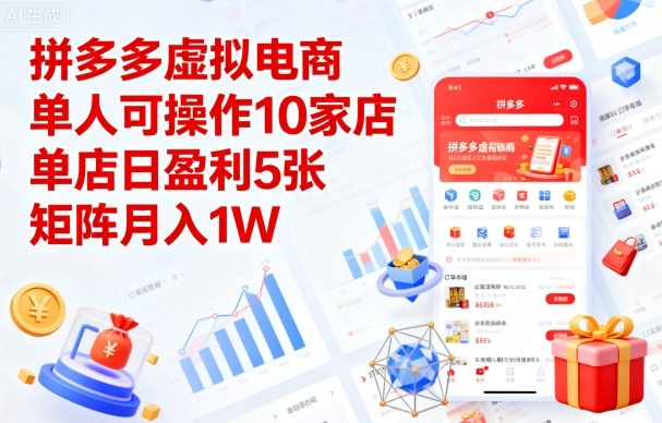 拼多多虚拟电商，单人可操作10家店，单店日盈利5张，矩阵月入1W+【揭秘】-创薯资源