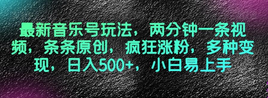最新音乐号玩法，两分钟一条视频，条条原创，疯狂涨粉，多种变现，日入500+，小白易上手【揭秘】-创薯资源