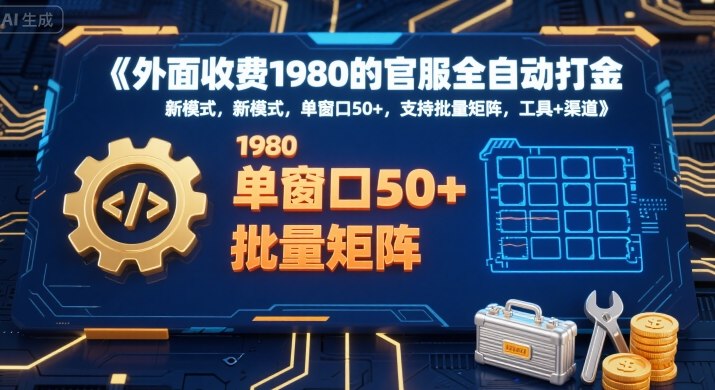 外面收费1980的官服全自动打金，新模式，单窗口50+，支持批量矩阵，工具+渠道【揭秘】-创薯资源