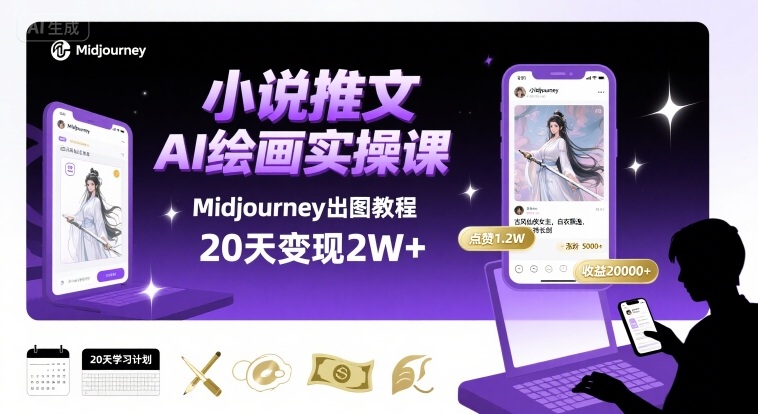 小说推文干货分享之AI绘画MJ出图实操课，用Midjourney做小说推文，20天挣2w-创薯资源