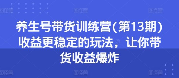 养生号带货训练营(第13期)收益更稳定的玩法，让你带货收益爆炸-创薯资源