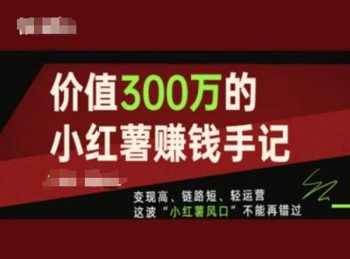 价值300万的小红书赚钱手记，变现高、链路短、轻运营，这波“小红薯风口”不能再错过-创薯资源