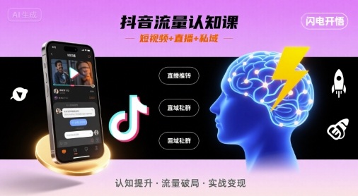 抖音流量认知课，短视频+直播+私域，认知提升，闪电开悟-创薯资源