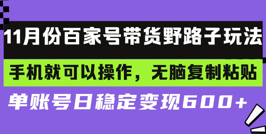 百家号带货野路子玩法 手机就可以操作，无脑复制粘贴 单账号日稳定变现…-创薯资源