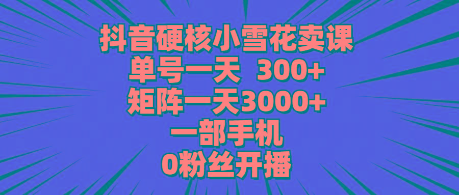 (9551期)抖音硬核小雪花卖课，单号一天300+，矩阵一天3000+，一部手机0粉丝开播-创薯资源