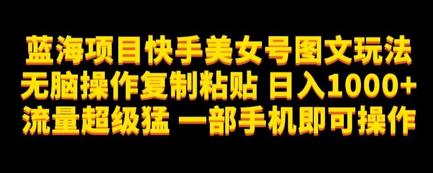 蓝海项目快手美女号图文玩法，无脑操作复制粘贴，日入1000+流量超级猛一部手机即可操作【揭秘】-创薯资源