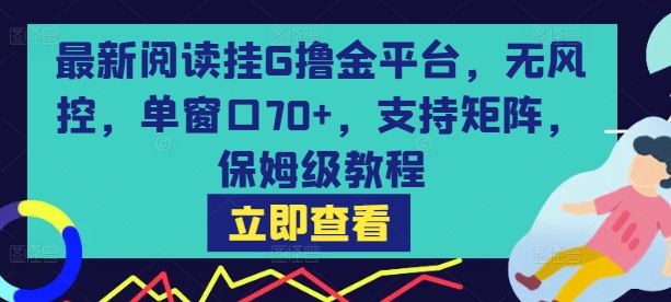 最新阅读挂G撸金平台，无风控，单窗口70+，支持矩阵，保姆级教程【揭秘】-创薯资源