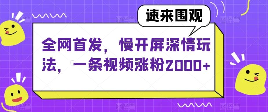 全网首发，慢开屏深情玩法，一条视频涨粉2000+【揭秘】-创薯资源