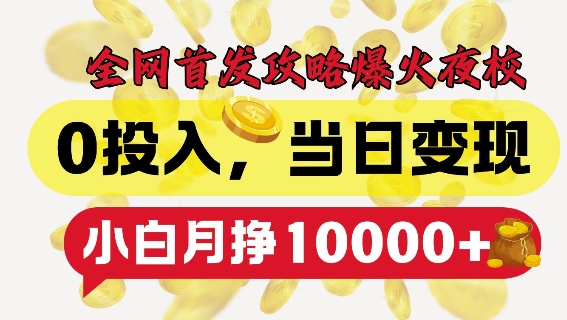 全网首发爆火夜校，0投入，当日变现，小白轻松月入1w+【揭秘】-创薯资源