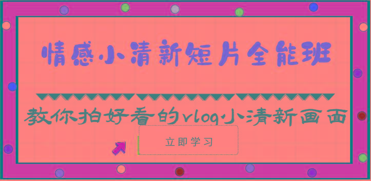 情感小清新短片全能班-教你拍好看的vlog小清新画面(30节课)-创薯资源