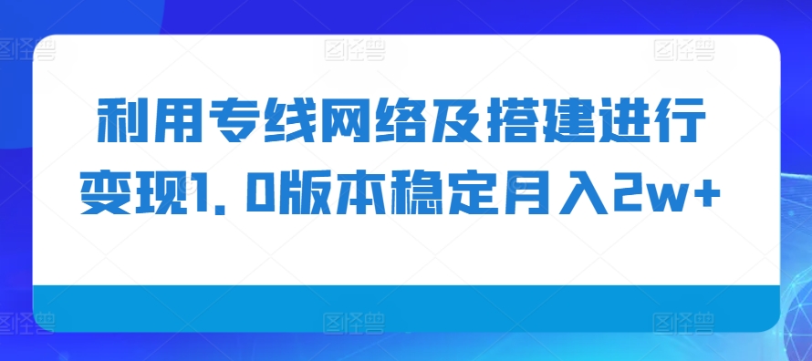 利用专线网络及搭建进行变现1.0版本稳定月入2w+【揭秘】-创薯资源