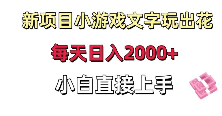新项目小游戏文字玩出花日入2000+，每天只需一小时，小白直接上手【揭秘】-创薯资源