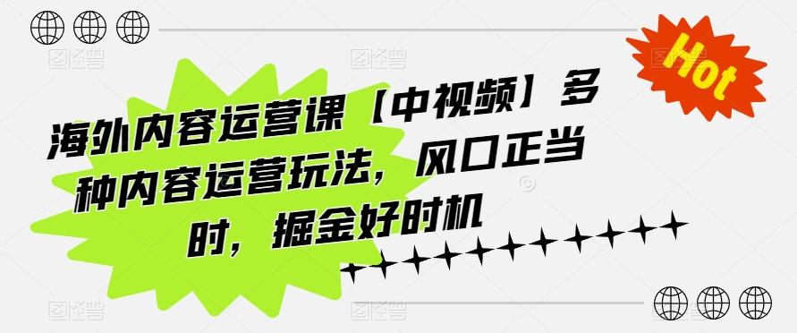 海外内容运营课【中视频】多种内容运营玩法，风口正当时，掘金好时机-创薯资源