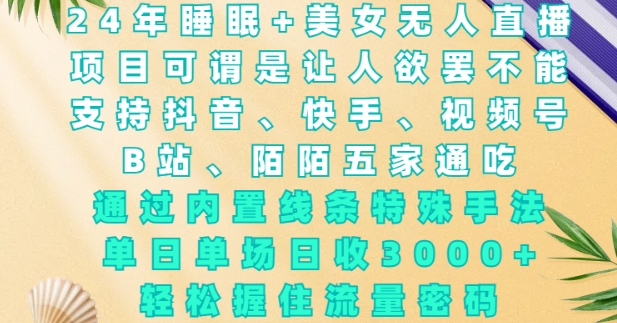 2024年睡眠+美女无人直播，通过内置线条特殊手法，单场日收3k+，轻松握住流量密码【揭秘】-创薯资源