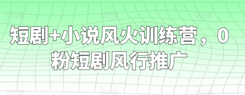 短剧+小说风火训练营，0粉短剧风行推广-创薯资源