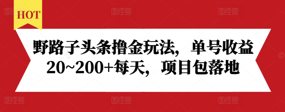 野路子头条撸金玩法，单号收益20~200+每天，项目包落地-创薯资源