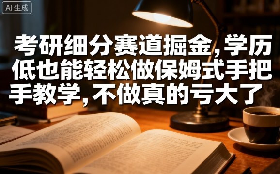 考研细分赛道掘金，日入1k+，学历低也能轻松做保姆式手把手教学，不做真的亏大了【揭秘】-创薯资源
