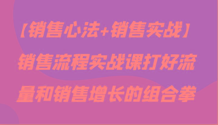 【销售心法+销售实战】销售流程实战课打好流量和销售增长的组合拳-创薯资源