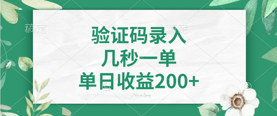 验证码录入，几秒一单，单日收益200+-创薯资源