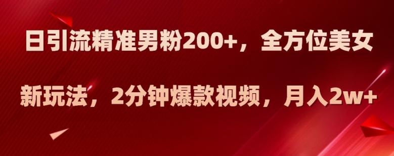 日引流精准男粉200+，全方位美女新玩法，2分钟爆款视频，月入2w+【揭秘】-创薯资源