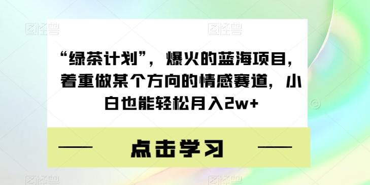“绿茶计划”，爆火的蓝海项目，着重做某个方向的情感赛道，小白也能轻松月入2w+【揭秘】-创薯资源