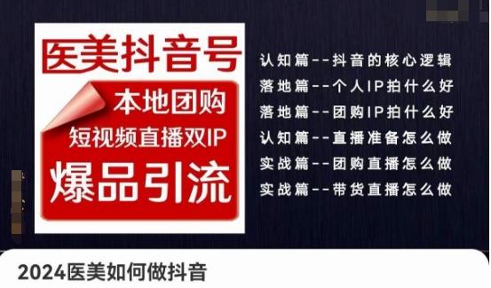 2024医美如何做抖音医美抖音号，本地团购、短视频直播双ip爆品引流，实操落地课-创薯资源