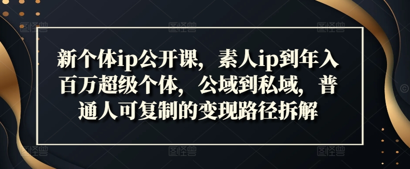 新个体ip公开课，素人ip到年入百万超级个体，公域到私域，普通人可复制的变现路径拆解-创薯资源
