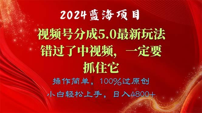 2024蓝海项目，视频号分成计划5.0最新玩法，错过了中视频，一定要抓住…-创薯资源